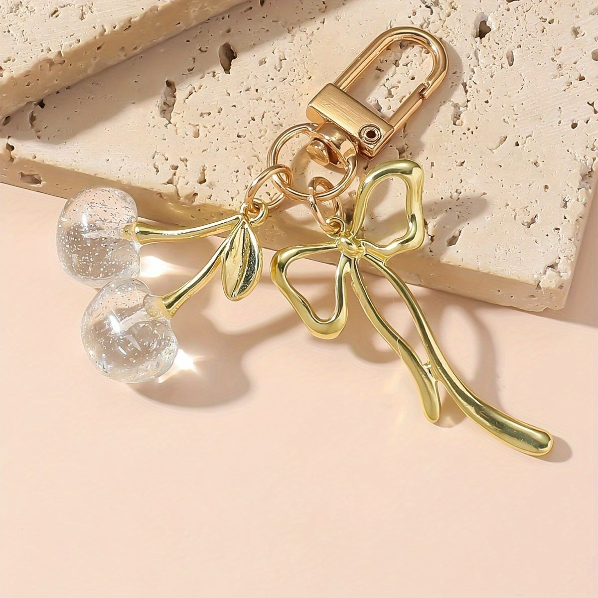 Wholesale Simulation crystal cherry bow keychain
